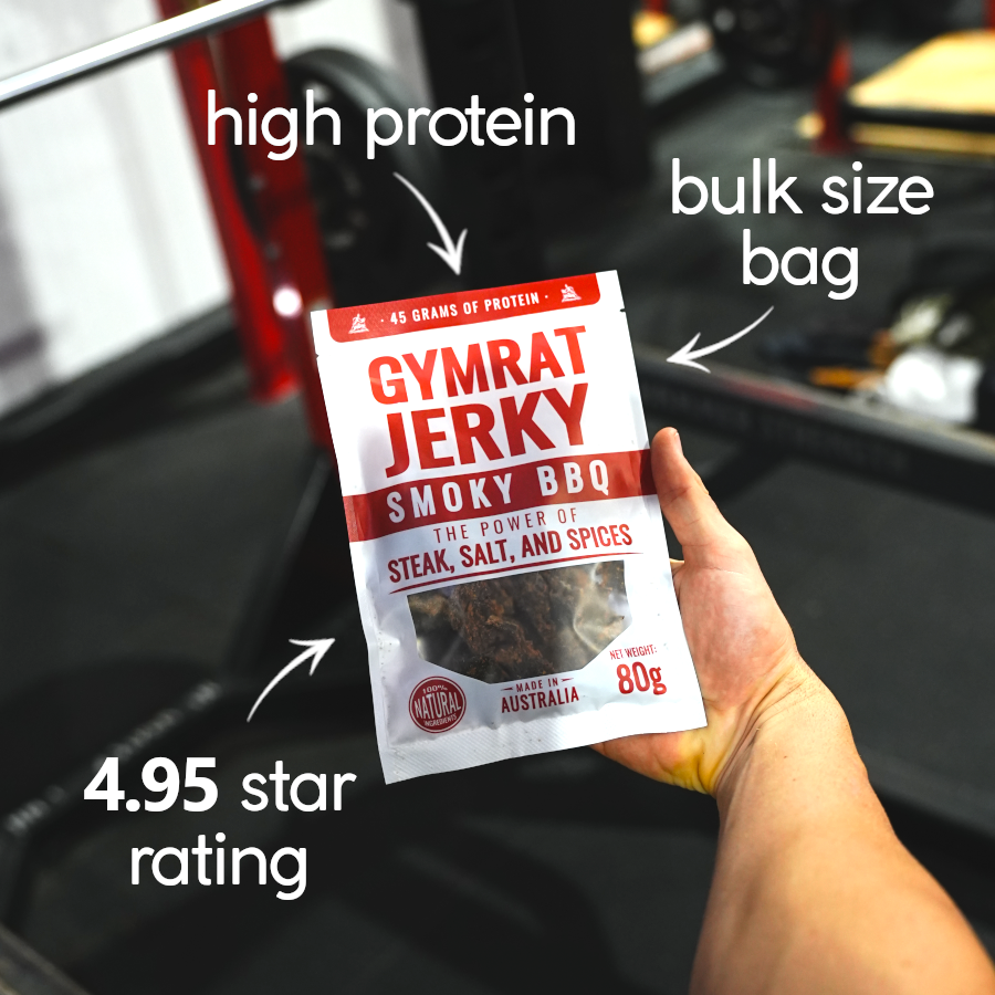 Gymrat Jerky high protein beef jerky at a gym showing the health benefits of beef jerky