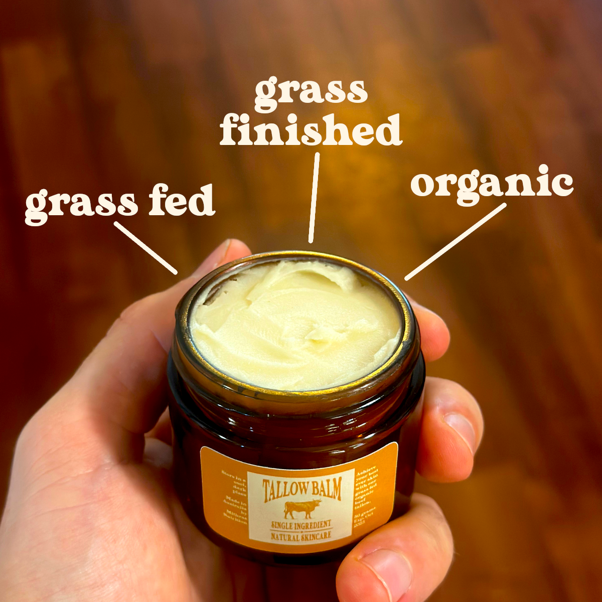 Grass fed, grass finished, organic tallow balm made in Australia for skincare