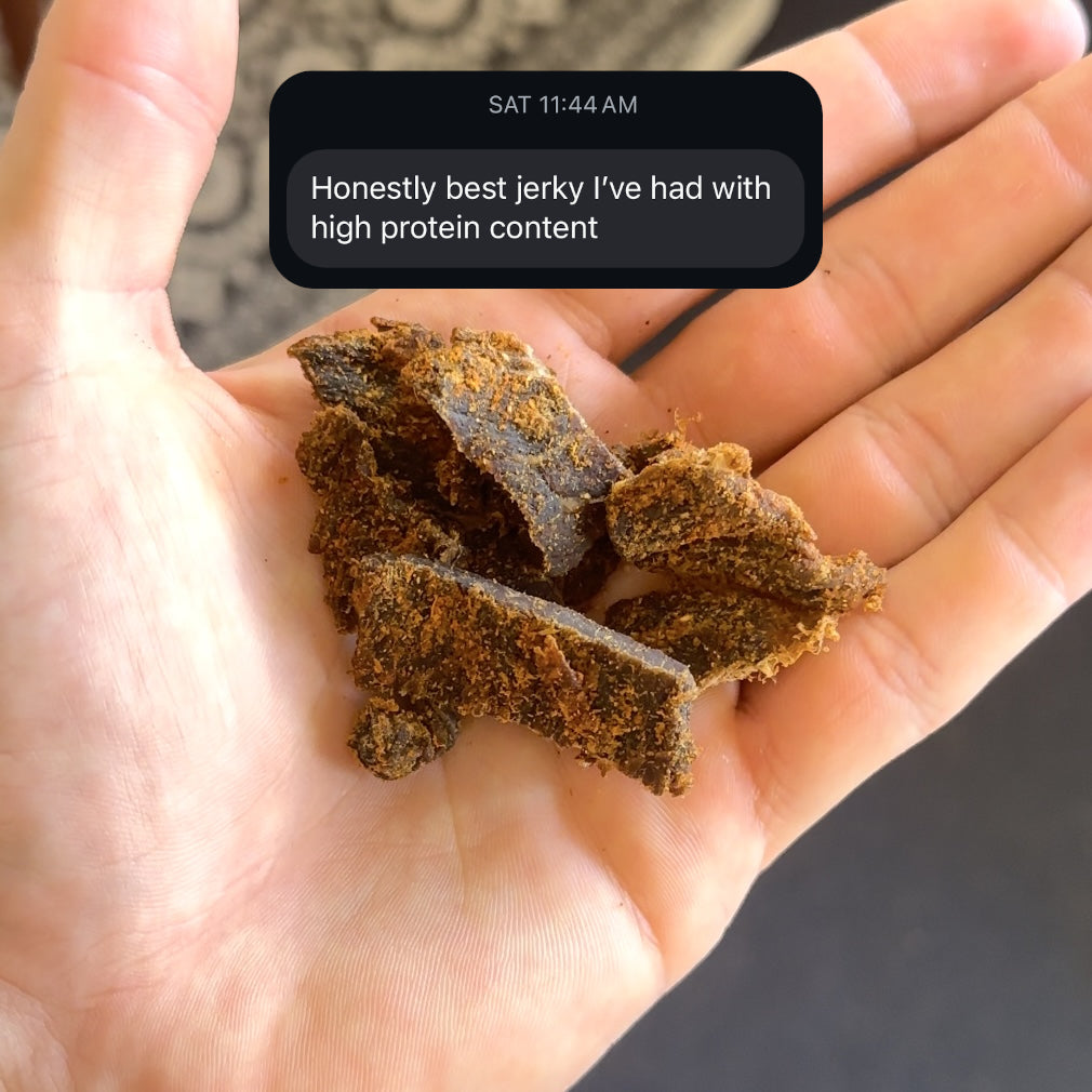 Gymrat Jerky review with a customer saying "honestly best jerky I've had with high protein content"