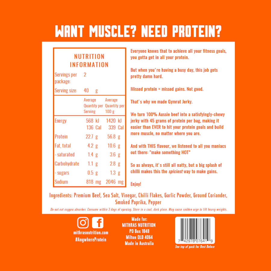 Gymrat Jerky: Hot Chilli (80G)