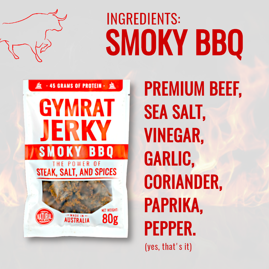 Gymrat Jerky Ingredients , showing an all natural beef jerky